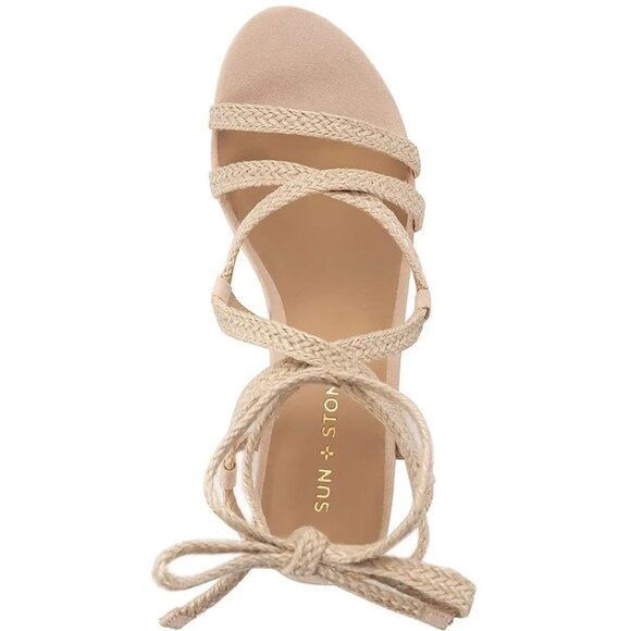 SUN+STONE TRINNIE Strappy Ankle-Tie Platform Wedge Heel Sandals Beige Size 9 - Picture 4 of 6